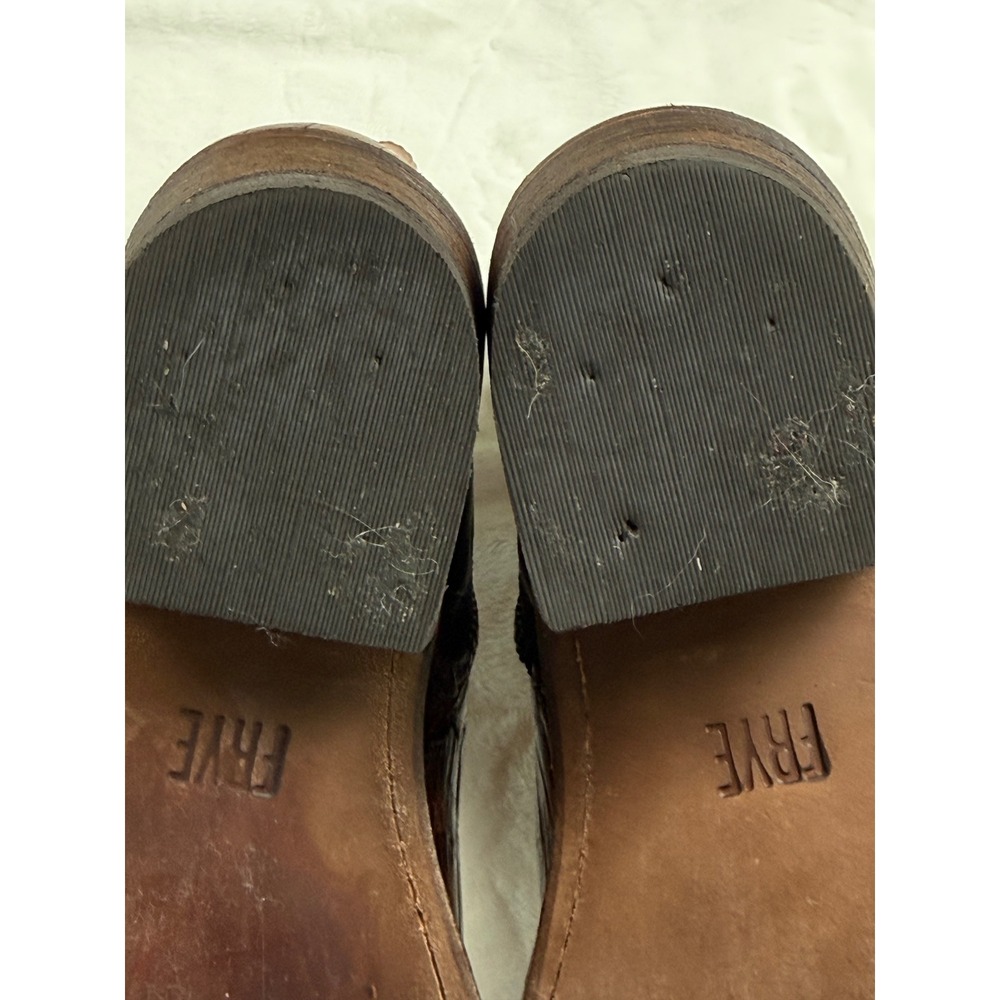 Frye Billy Side Zip Moto Short Brown Croc Embossed Leather Western Boots 6.5B - Picture 9 of 11